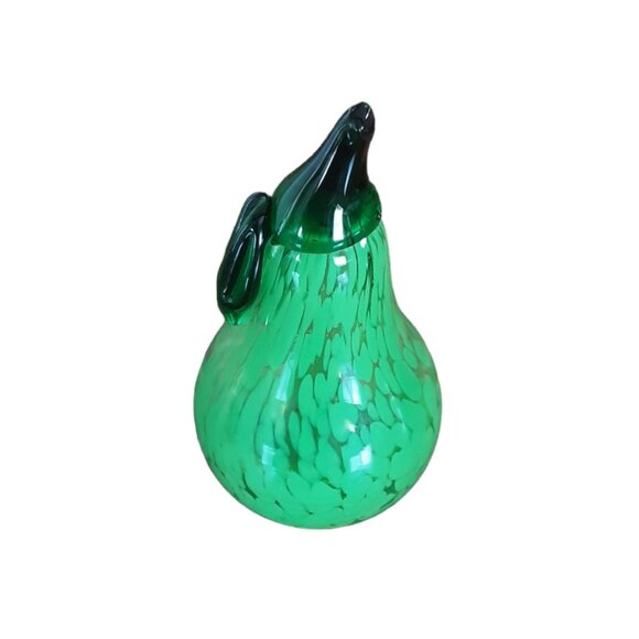 Vintage Hand Blown Murano Style Art Glass Green Pear Paper Weight - Picture 1 of 4
